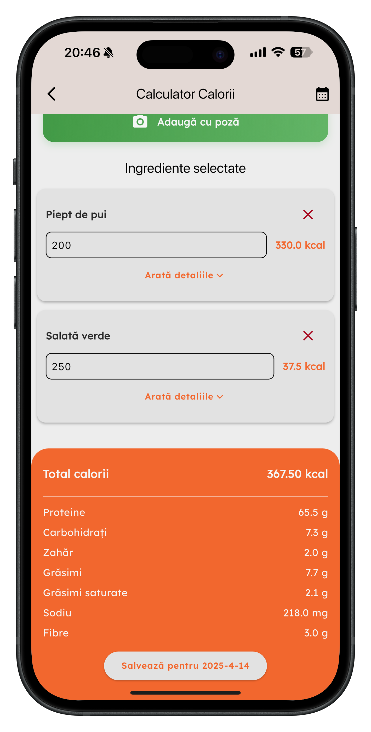 Calculator calorii alimente - Scanner Alimente